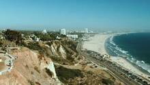 Aerial Of View Of Santa Monica Beach From Palisades Bluff Park