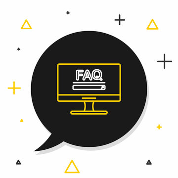 Line Computer monitor with text FAQ information icon isolated on white background. Frequently asked questions. Colorful outline concept. Vector