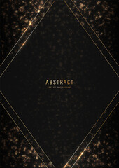 Wall Mural - vector shiny black luxury background with a golden glitter, sparkles and elegant outline frame. prem