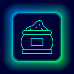 Poster - Glowing neon line Indian spice icon isolated on black background. Colorful outline concept. Vector