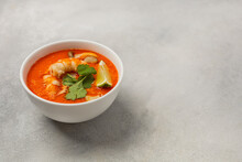 White Bowl Of Fresh Tom Yum Soup On A Light Background