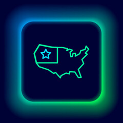 Wall Mural - Glowing neon line USA map icon isolated on black background. Map of the United States of America. Colorful outline concept. Vector