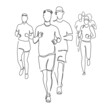 Male runners ink continuous line vector illustration running race competition isolated