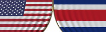 United States And Costa Rica Cooperation Or Conflict, Flags And Closing Or Opening Zipper Between Them. Conceptual 3D Rendering