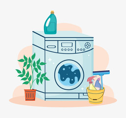 Wall Mural - washing machine and houseplant