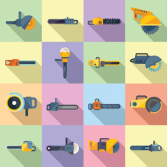 Canvas Print - Electric saw icons set flat vector. Chainsaw equipment