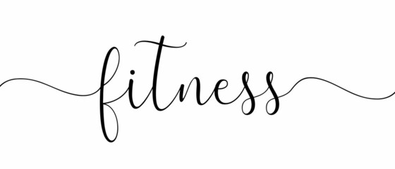 FITNESS - Continuous one line calligraphy with Single word quotes. Minimalistic handwriting with white background.