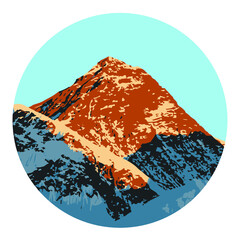 Sticker - vector illustration logo of Mount Everest 8,848 m sunset colored 