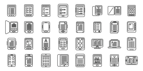Poster - e-book application icons set outline vector. book reader
