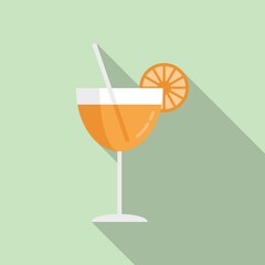 Sticker - Orange cocktail icon flat vector. Juice fruit