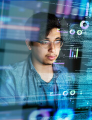 Poster - Captivated by the code. Cropped shot of a young computer programmer looking through data.