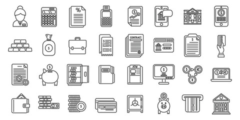 Bank icons set outline vector. Online digital