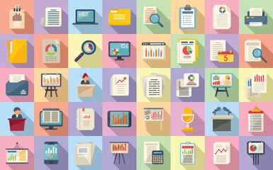 Poster - report icons set flat vector. performance chart