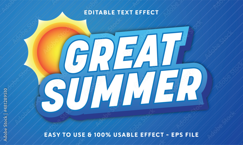 editable great summer vector text effect with modern style design Stock ...
