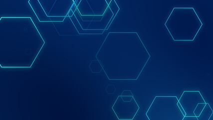 Fototapete - Abstract hexagon geometric blue neon lights technology dark background.