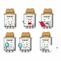 Poster - Detective paper sheet with clipboard cute cartoon character holding magnifying glass