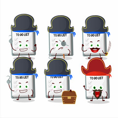 Sticker - Cartoon character of paper sheet with clipboard with various pirates emoticons