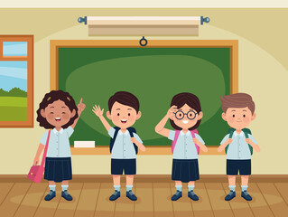 Wall Mural - four students kids in classroom