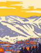 WPA poster art of Park City east of Salt Lake City with the Wasatch Range part of the Wasatch Back in the Rocky Mountains in Utah, United States done in works project administration style.