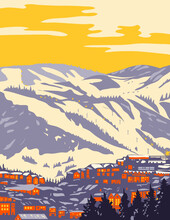 WPA Poster Art Of Park City East Of Salt Lake City With The Wasatch Range Part Of The Wasatch Back In The Rocky Mountains In Utah, United States Done In Works Project Administration Style.