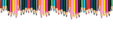 Banner,bright Colored Pencils On A White Background.School Supplies For Drawing.