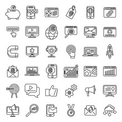 Poster - Online marketing icons set outline vector. Digital campaign