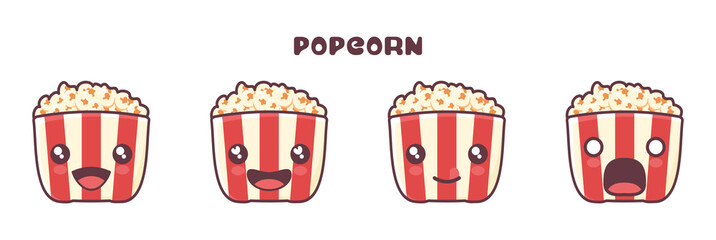 Wall Mural - vector popcorn cartoon mascot, with different facial expressions