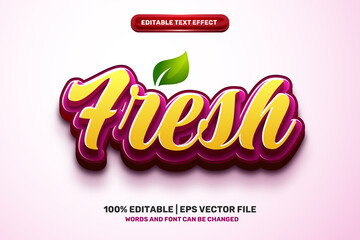 modern Fresh organic food 3D logo template Editable text Effect Style