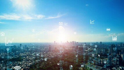 Aufkleber - Smart city and communication network concept. 5G. IoT (Internet of Things). Telecommunication.