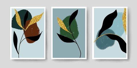 botanical paintings black and gold