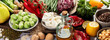 © bit24 - Plant based diet on gray background.