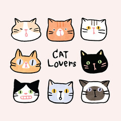 Naklejka na meble Vector Illustration of Cartoon Cat Face and 'Cat Lover' Letters on Isolated Background