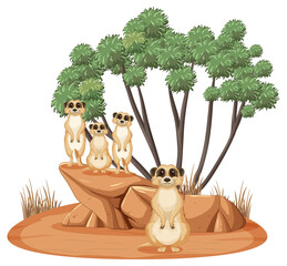 Canvas Print - Isolated nature scene with meerkat family