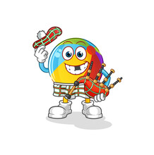 Beach Ball Scottish With Bagpipes Vector. Cartoon Character