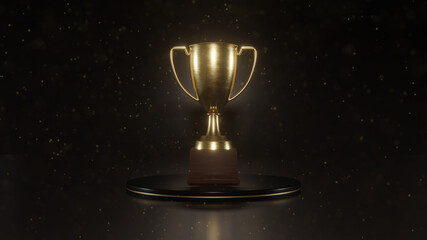 gold cup with black background, isolated gold cup, 3D rendering, shiny 