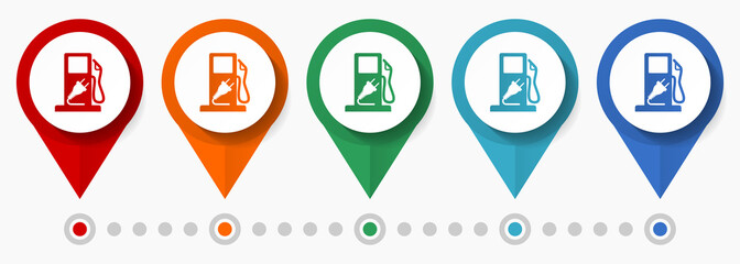 Poster - Electric fuel concept vector icon set, flat design pointers, infographic template