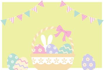 Wall Mural - vector background with easter eggs and bunny in a basket for banners, cards, flyers, social media wallpapers, etc.