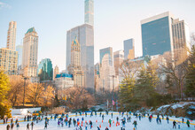 Ice Skaters Having Fun In New York Central Park In Winter