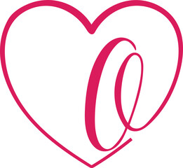 monogram letter O with heart, hand drawing, heart sign