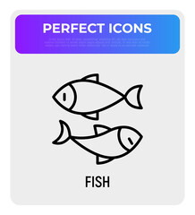 Pisces thin line icon. Modern vector illustration of astrological sign or logo for fish restaurant.