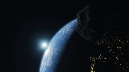 Wall Mural - planet earth from the space at night and asteroid
