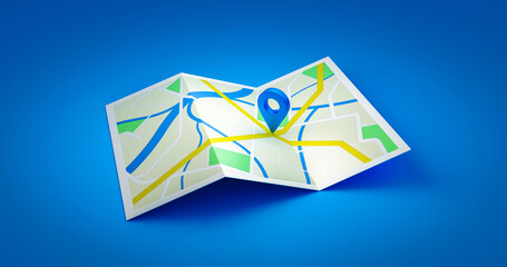 Fototapete - Location city map street navigation of road town travel gps district direction symbol or cartography transportation route sign and downtown navigator geography system on positioning 3d background.