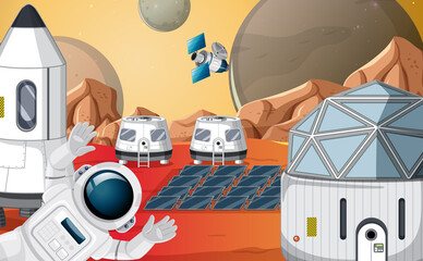 Wall Mural - Space settlement background with an astronaut