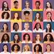 © Prostock-studio - Mosaic of young multiracial women closeup portraits over bright colorful backgrounds, square collage