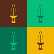 Pop art Medieval sword icon isolated on color background. Medieval weapon. Vector