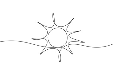 continuous line sun art. single line sketch sunny summer travel concept. icon hot bright sky weather