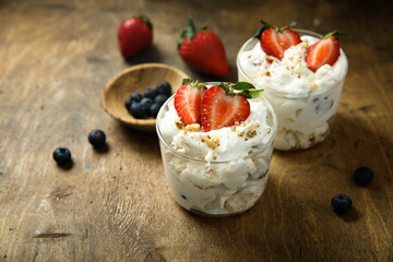 Wall Mural - Homemade yogurt dessert with strawberry