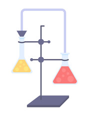 Poster - Beakers connected with pipe semi flat color vector item. Realistic object on white. Chemical and scientific experiment isolated modern cartoon style illustration for graphic design and animation