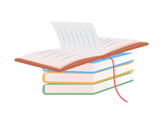 Poster - Book stack semi flat color vector item. Realistic object on white. Reading literature. Pile of hardcover notebooks isolated modern cartoon style illustration for graphic design and animation