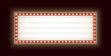 Retro Lightbox With Light Bulbs Isolated On A Dark Background. Vintage Theater Signboard Mockup.